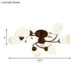 Contemporary Semi Flush Mount Light With Bevel Glass Shades - Black Windmill Ceiling Fixture