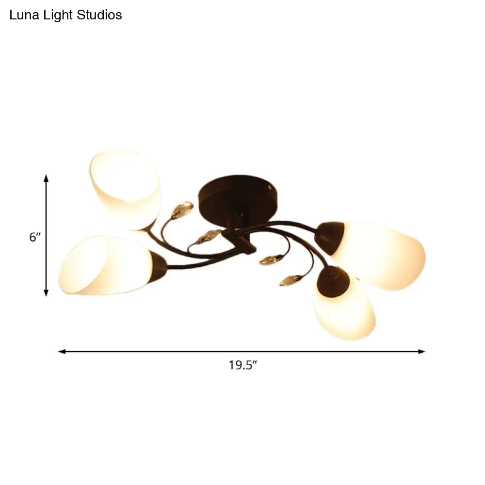 Contemporary Semi Flush Mount Light With Bevel Glass Shades - Black Windmill Ceiling Fixture