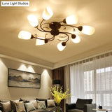 Contemporary Semi Flush Mount Light With Bevel Glass Shades - Black Windmill Ceiling Fixture