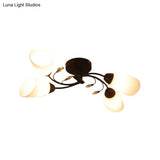 Contemporary Semi Flush Mount Light With Bevel Glass Shades - Black Windmill Ceiling Fixture