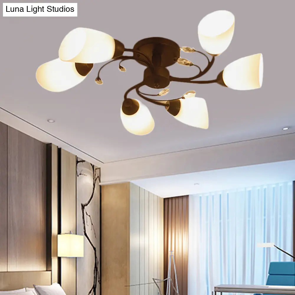 Contemporary Semi Flush Mount Light With Bevel Glass Shades - Black Windmill Ceiling Fixture