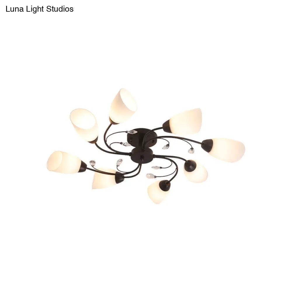 Contemporary Semi Flush Mount Light With Bevel Glass Shades - Black Windmill Ceiling Fixture