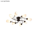 Contemporary Semi Flush Mount Light With Bevel Glass Shades - Black Windmill Ceiling Fixture