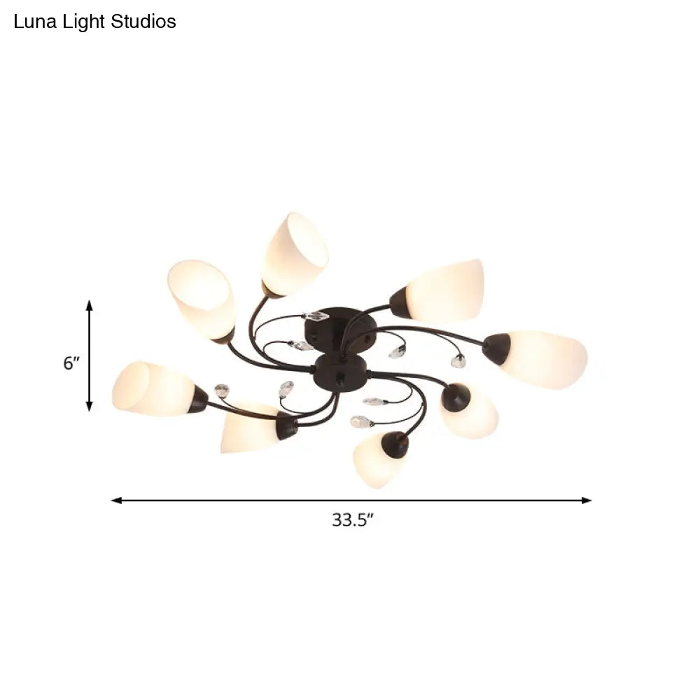 Contemporary Semi Flush Mount Light With Bevel Glass Shades - Black Windmill Ceiling Fixture