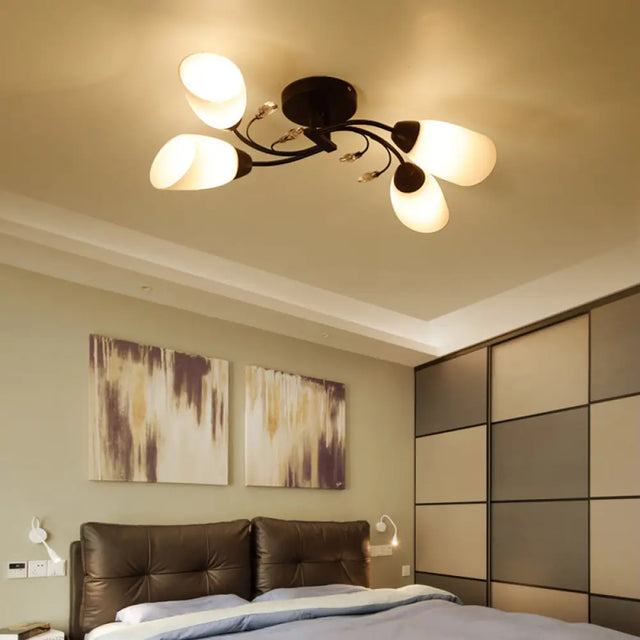 Contemporary Semi Flush Mount Light With Bevel Glass Shades - Black Windmill Ceiling Fixture