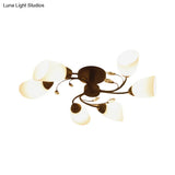 Contemporary Semi Flush Mount Light With Bevel Glass Shades - Black Windmill Ceiling Fixture
