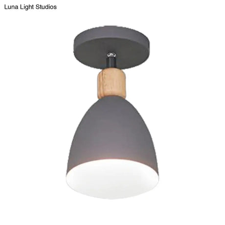 Contemporary Semi-Flushmount Ceiling Lamp - Green/White/Gray Nordic Metal 1 Bulb Indoor With Shade