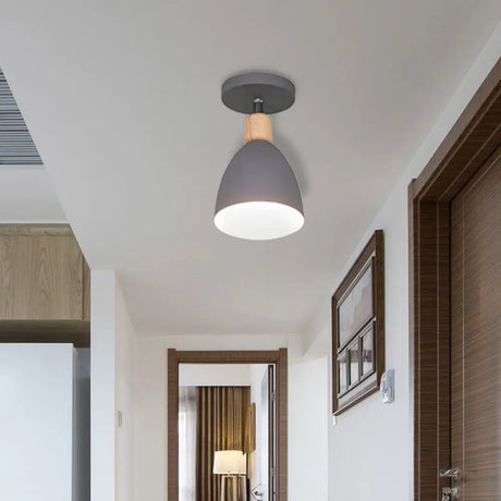 Contemporary Semi-Flushmount Ceiling Lamp - Green/White/Gray Nordic Metal 1 Bulb Indoor With Shade