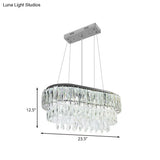 Contemporary Silver Oval Crystal Drip Pendant Light - 11 Bulbs Ideal For Guest Rooms And Islands