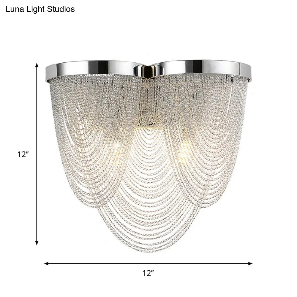 Contemporary Silver Tassels Living Room Metal Sconce - 2-Light Led Wall Lamp Fixture