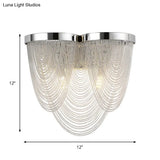 Contemporary Silver Tassels Living Room Metal Sconce - 2-Light Led Wall Lamp Fixture