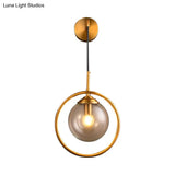 Contemporary Smoke Gray/Clear/Amber Glass Wall Lamp: Single Brass Finish Sconce Light Fixture