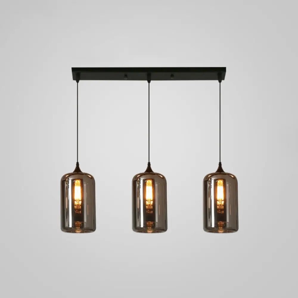 Contemporary Smoked Glass Gray Pendant Light For Dining Room Table 3 / Grey