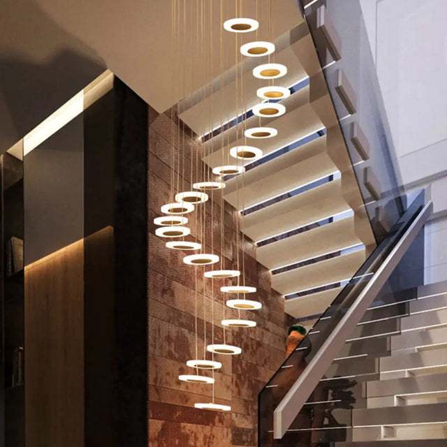 Contemporary Spiral Ceiling Lamp: Multi-Disc Staircase Suspension Light In White