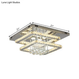 Contemporary Square 2 - Tier Led Crystal Ceiling Lamp - Chrome Flush Light For Bedroom