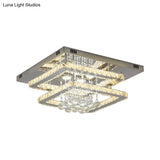 Contemporary Square 2 - Tier Led Crystal Ceiling Lamp - Chrome Flush Light For Bedroom