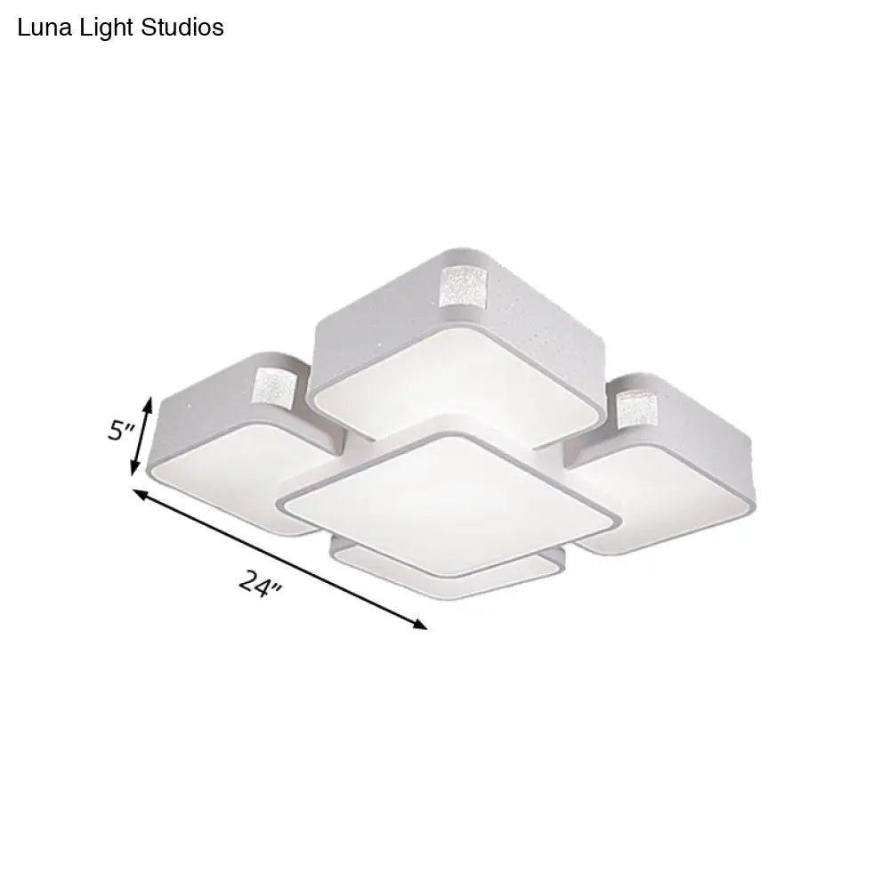 Contemporary Square Ceiling Mounted Led Pendant Light - 24’/37’ Wide Acrylic White Flush Mount