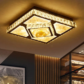 Contemporary Square Crystal Block Led Ceiling Light - Lotus Design In Chrome