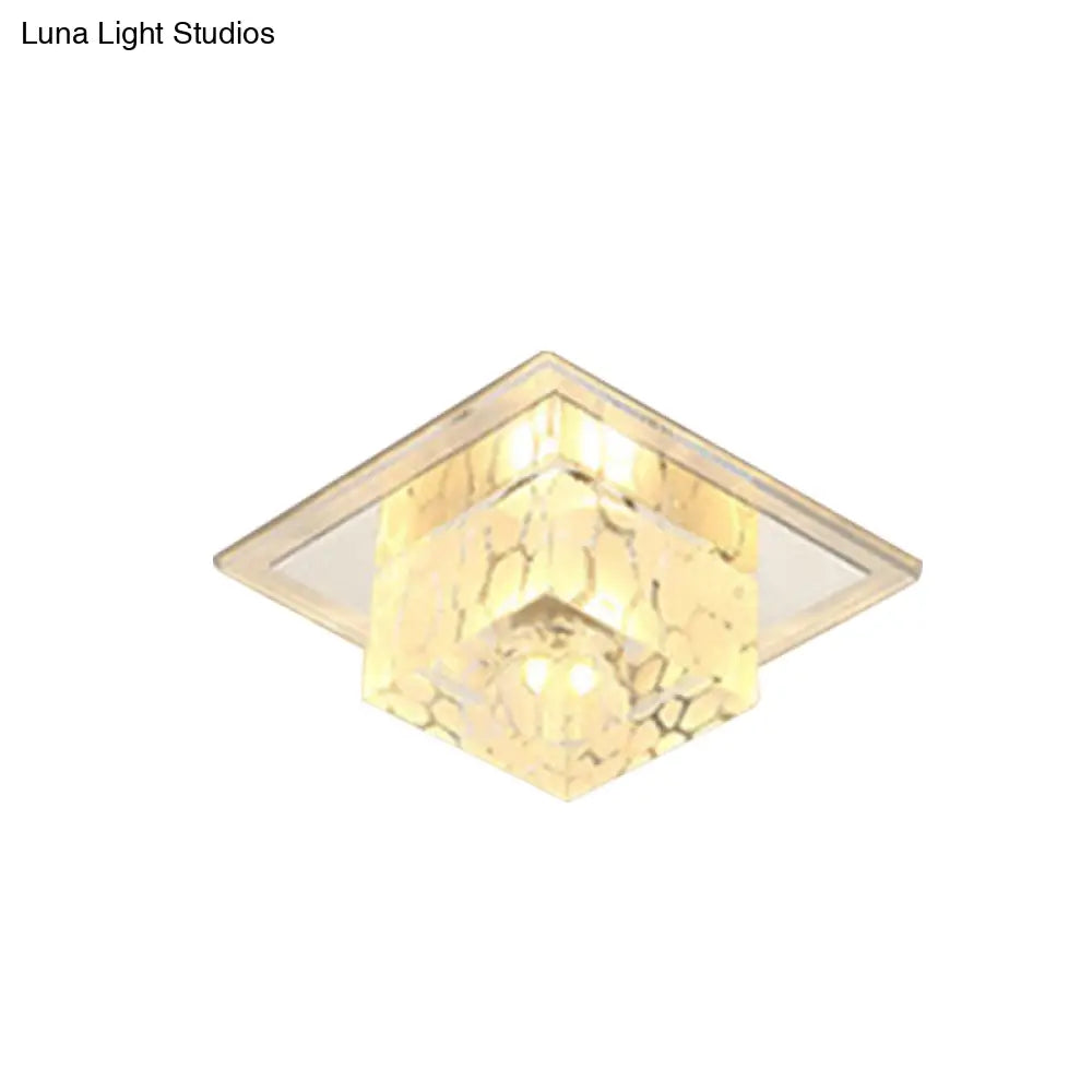 Contemporary Square Crystal Led Flush Ceiling Light For Hallway