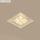 Contemporary Square Crystal Led Flush Ceiling Light For Hallway