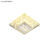 Contemporary Square Led Flush Light With Crystalline Facets In Chrome – Elegant Flower Pattern
