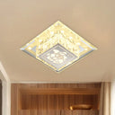 Contemporary Square Led Flush Light With Crystalline Facets In Chrome – Elegant Flower Pattern