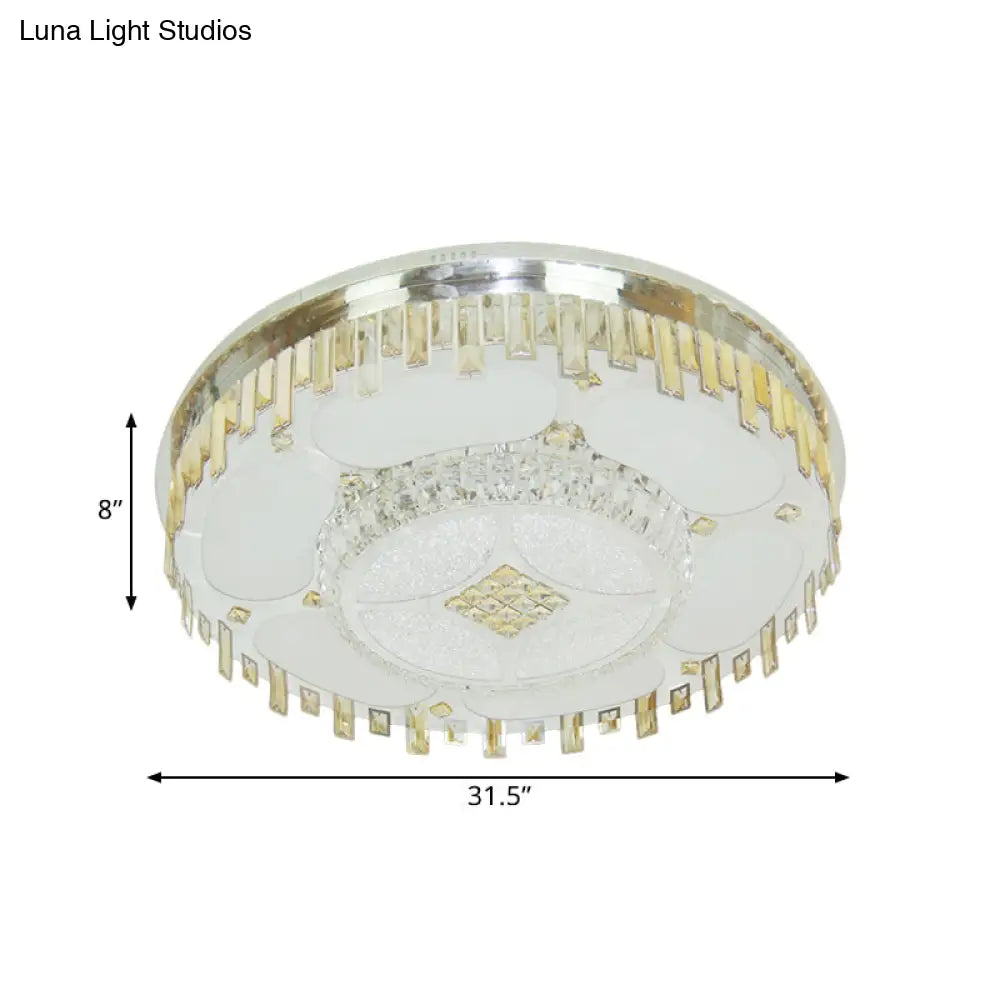 Contemporary Stainless - Steel Ceiling Lamp With Clear Crystal Blocks - Led Flush Mount