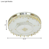 Contemporary Stainless - Steel Ceiling Lamp With Clear Crystal Blocks - Led Flush Mount