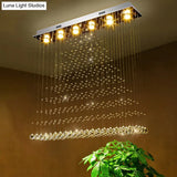 Contemporary Stainless Steel Crystal Flush Mount Ceiling Lamp - 6-Bulb Triangular Flushmount Light