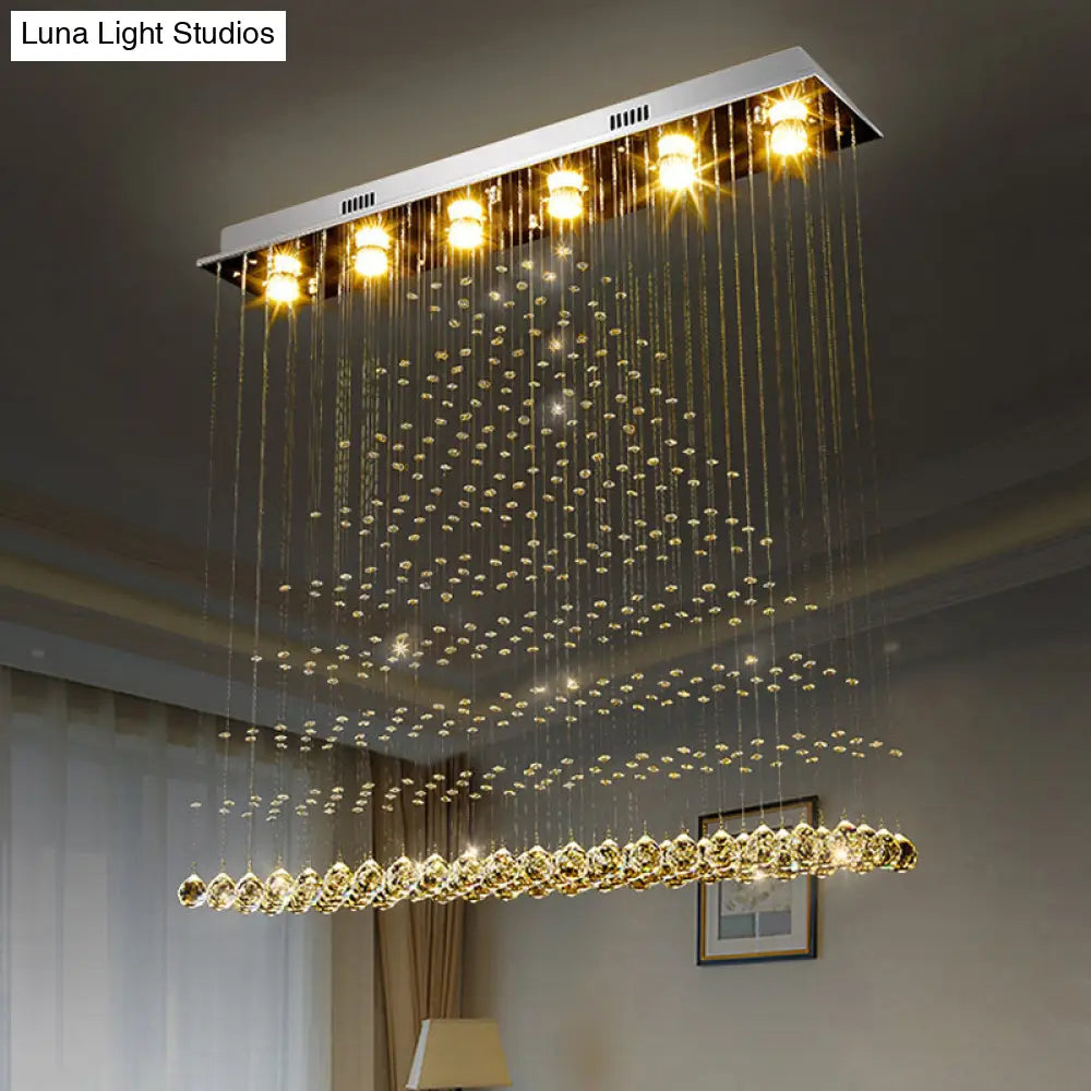 Contemporary Stainless Steel Crystal Flush Mount Ceiling Lamp - 6-Bulb Triangular Flushmount Light