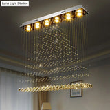Contemporary Stainless Steel Crystal Flush Mount Ceiling Lamp - 6-Bulb Triangular Flushmount Light