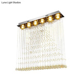 Contemporary Stainless Steel Crystal Flush Mount Ceiling Lamp - 6-Bulb Triangular Flushmount Light
