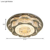 Contemporary Stainless-Steel Flush Ceiling Light With Led Clear Crystal Blocks And Floral Design