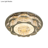 Contemporary Stainless-Steel Flush Ceiling Light With Led Clear Crystal Blocks And Floral Design
