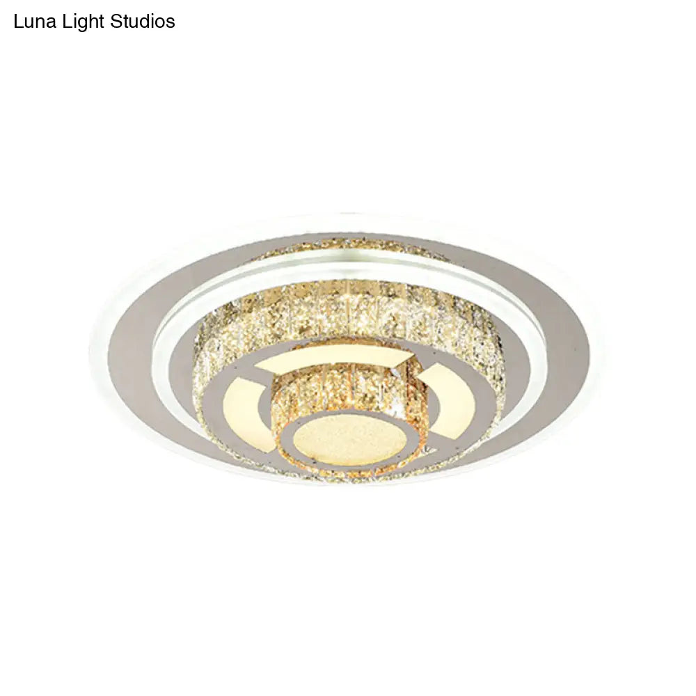 Contemporary Stainless - Steel Led Flush Mount Ceiling Lamp With Faceted Crystal Perfect For Living