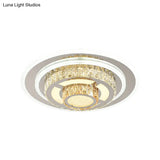 Contemporary Stainless - Steel Led Flush Mount Ceiling Lamp With Faceted Crystal Perfect For Living