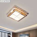 Contemporary Stainless-Steel Led Flush Mount Light Fixture With Crystal Blocks 19.5’/31.5’ Width