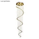Contemporary Stainless Steel Spiral Ceiling Lamp With Crystal Beaded Flush Mount - 6 Bulbs 86.5’
