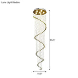 Contemporary Stainless Steel Spiral Ceiling Lamp With Crystal Beaded Flush Mount - 6 Bulbs 86.5’
