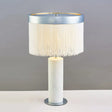 Contemporary Stone Tube Desk Lamp: White Night Table Light With Tassel Deco
