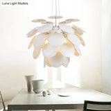 Contemporary Style Metallic Pinecone Ceiling Hanging Light - 1 White Pendant Lamp 21.5’/25.5