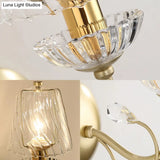 Contemporary Swirl Glass Cone Wall Light With Crystal Deco - Gold