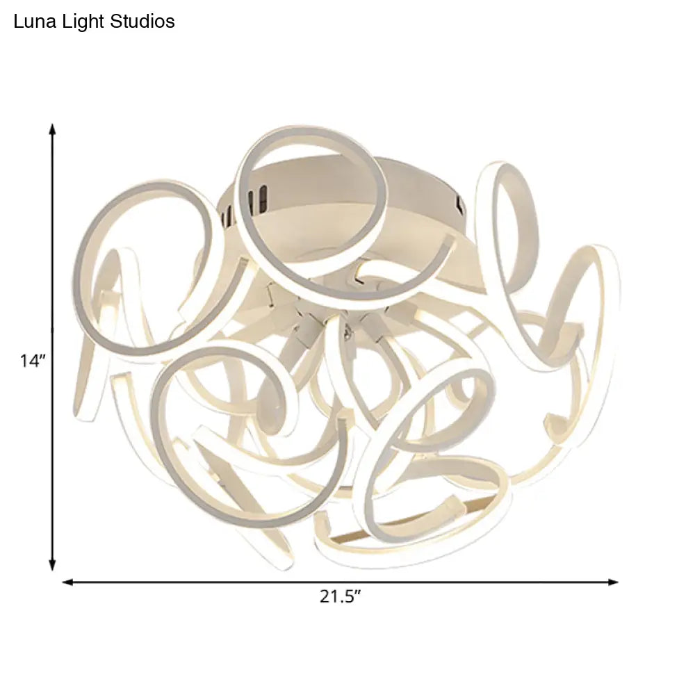 Contemporary Swirl Wave Semi - Flush Led Ceiling Light With 9/12 Lights In White Or Warm