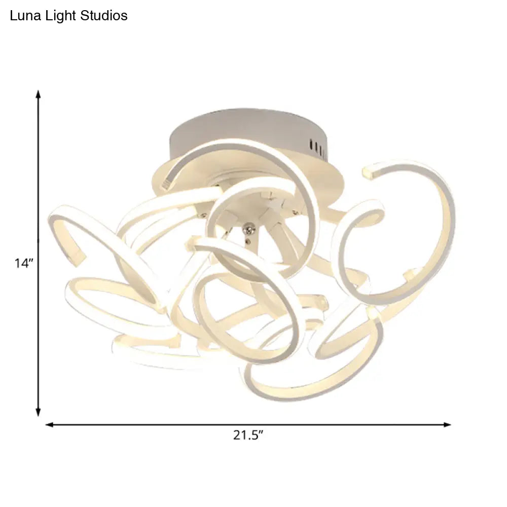 Contemporary Swirl Wave Semi - Flush Led Ceiling Light With 9/12 Lights In White Or Warm