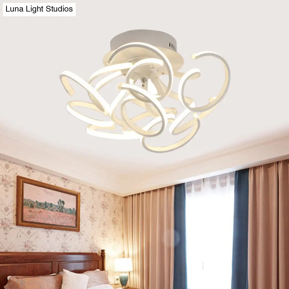 Contemporary Swirl Wave Semi - Flush Led Ceiling Light With 9/12 Lights In White Or Warm