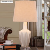 Contemporary Tapered Drum Nightstand Lamp In White - 1 Bulb Book Reading Light
