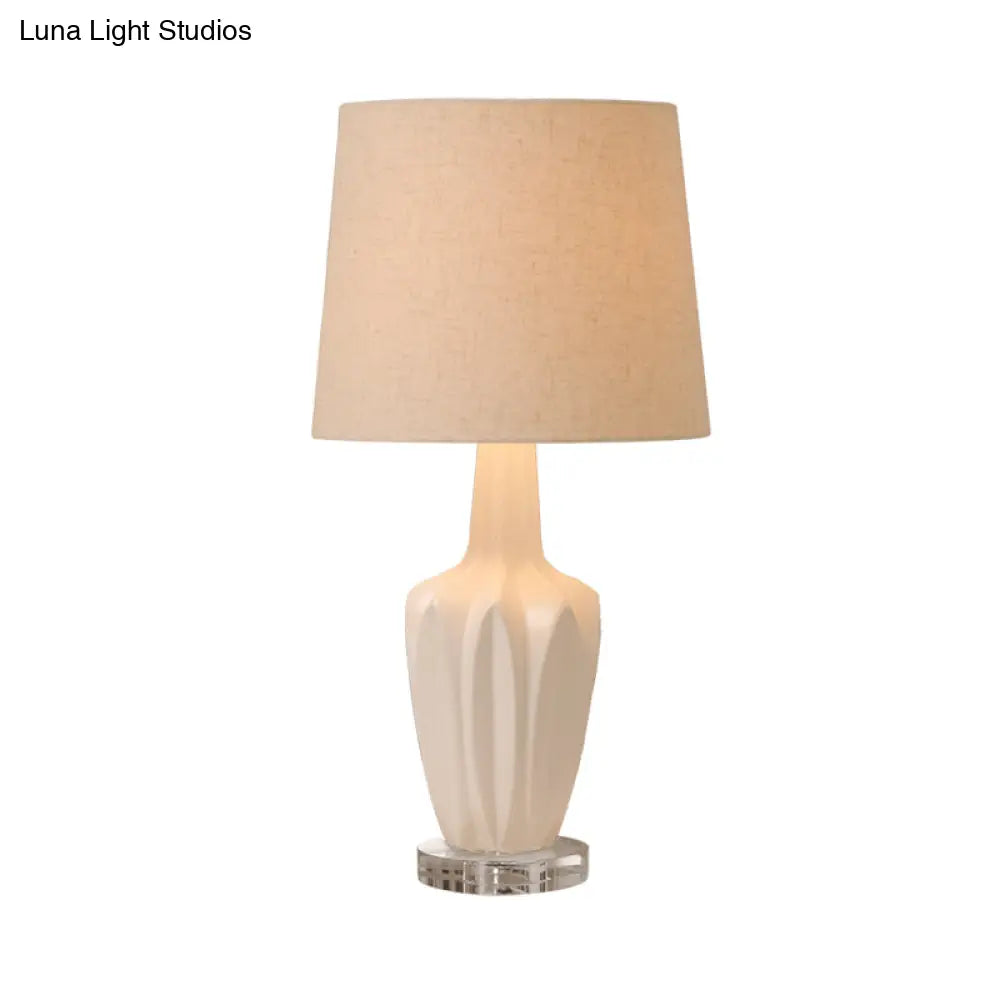 Contemporary Tapered Drum Nightstand Lamp In White - 1 Bulb Book Reading Light