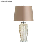 Contemporary Tapered Drum Table Light With Glass Base - 1-Light Nightstand Lamp