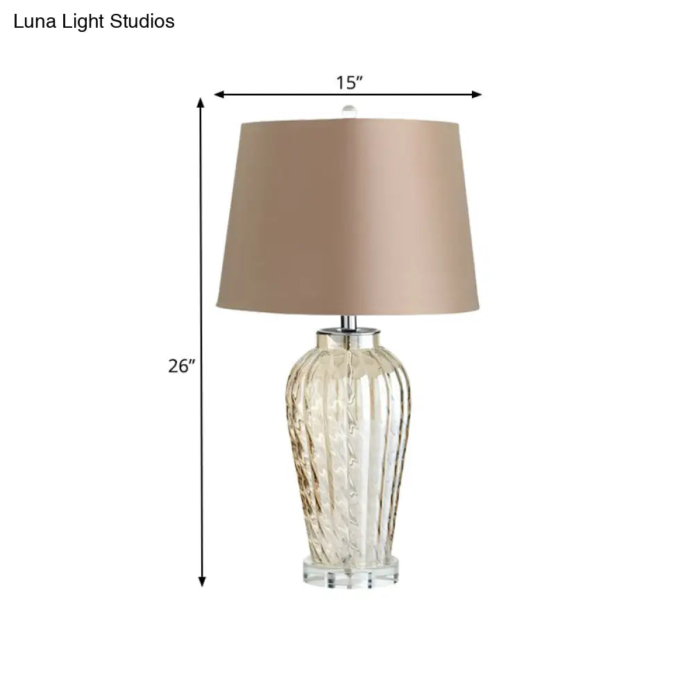 Contemporary Tapered Drum Table Light With Glass Base - 1-Light Nightstand Lamp