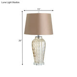 Contemporary Tapered Drum Table Light With Glass Base - 1-Light Nightstand Lamp